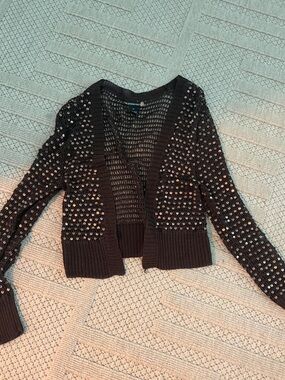 Y2K Sequin Open Shrug Cardigan Brown XS/S